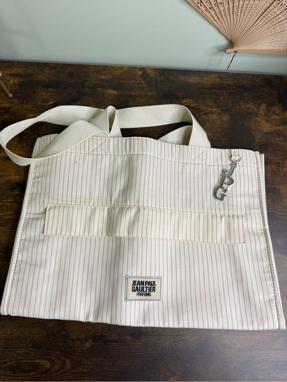 Jean Paul Gaultier Cream Striped Tote Bag